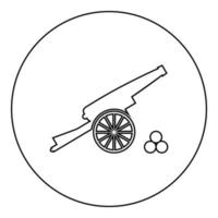 Medieval cannon firing cores icon black color in round circle vector