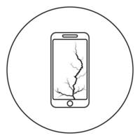 teléfono inteligente con grieta en pantalla teléfono móvil moderno roto teléfono con pantalla de teléfono inteligente destrozado con matriz rota de pantalla teléfono celular con pantalla táctil rota en la parte inferior icono de teléfono de vidrio roto vector