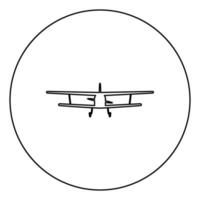 Airplane view with front Light aircraft civil Flying machine icon in circle round outline black color vector illustration flat style image