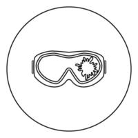 Paintball mask with mark of paint Blot on glass icon in circle round outline black color vector illustration flat style image