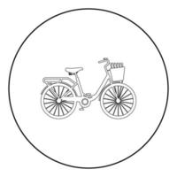 Bicycle with basket and flowers tulips icon in circle round outline black color vector illustration flat style image