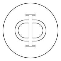 Phi greek symbol capital letter uppercase font icon in circle round outline black color vector illustration flat style image