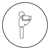 Man with video camera stick icon black color in circle round vector