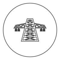 Electric pole post high voltage set line icon black color in round circle vector
