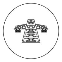 Electric pole post high voltage set line icon black color in round circle vector