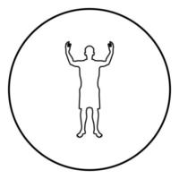 Man happy meet anyone silhouette Meeting joy concept front view icon black color illustration in circle round vector