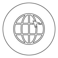 Arrow on earth grid Globe internernet concept Click arrow on website Idea using website icon in circle round outline black color vector illustration flat style image