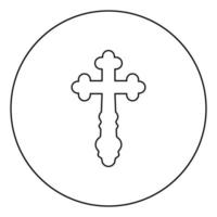 Cross trefoil shamrock Cross monogram Religious cross icon in circle round outline black color vector illustration flat style image