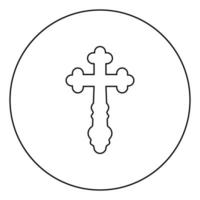 Cross trefoil shamrock Cross monogram Religious cross icon in circle round outline black color vector illustration flat style image