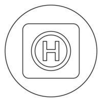 Helicopter landing pad Helicopter place icon in circle round outline black color vector illustration flat style image