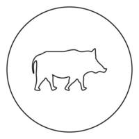 Wild boar Wild pig Hog Warthog icon in circle round outline black color vector illustration flat style image