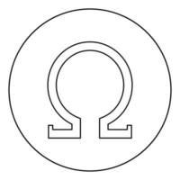 Omega greek symbol capital letter uppercase font icon in circle round outline black color vector illustration flat style image