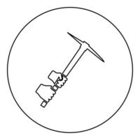 Mining pickaxe Mattock pick axe in hand icon in circle round black color vector illustration image outline contour line thin style