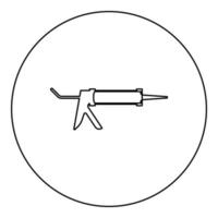 pistola de silicona icono de sello de pegamento de calafateo en círculo redondo color negro vector ilustración imagen contorno línea de contorno estilo delgado