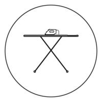 tabla de planchar con icono de hierro en círculo contorno redondo color negro ilustración vectorial imagen de estilo plano vector