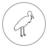 cigüeña pájaro de pie grúa garza silueta en círculo redondo color negro vector ilustración contorno contorno estilo imagen