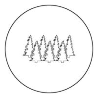 Fir tree Christmas Coniferous Spruce Pine forest Evergreen woods Conifer silhouette in circle round black color vector illustration contour outline style image