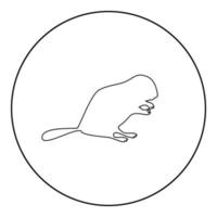 Beaver animal Rodent stand silhouette in circle round black color vector illustration contour outline style image