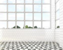 Empty room with white window panel and marble pattern floor. 3d rendering photo