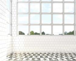 Empty room with white window panel and marble pattern floor. 3d rendering photo