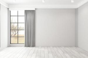 Empty room with gray wall and wood floor. 3d rendering