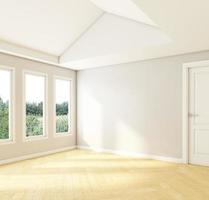 habitación vacía de estilo nórdico con paredes grises y suelo de madera. representación 3d