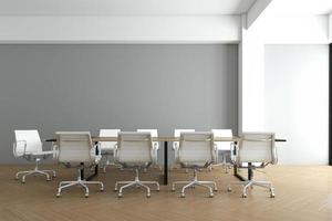 Minimalist meeting room with gray wall and wood floor. 3d rendering photo