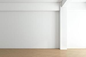 Minimalist empty room with white wall and wood floor. 3d rendering photo