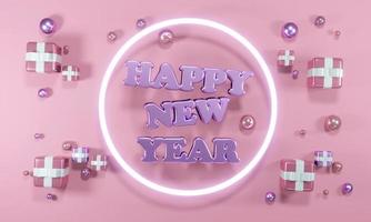 Rendering concept of Happy new year text 2022 with elements composition on background. 3D Render. 3D illustration. photo