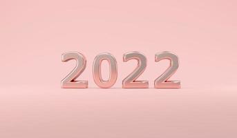 3D Rendering 2022 pink decoration Happy new year holiday background. 3D Render illustration. photo