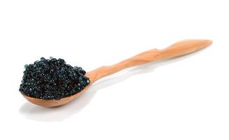 caviar black in a wooden spoon photo