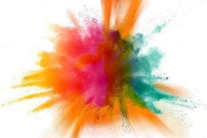 Multicolored powder explosion on white background. photo