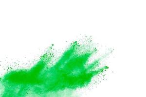 Abstract green powder explosion on white background. photo