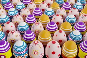 Colorful Easter eggs on wood 3D render photo