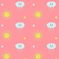 Seamless pattern with kawaii sun, cloud and stars. vector