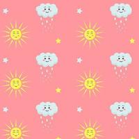 Seamless pattern with kawaii sun, cloud and stars. vector