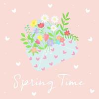 ramo de flores de primavera en un sobre. texto de primavera. correo de flores. vector