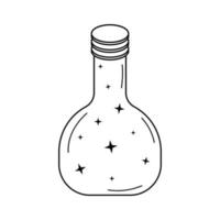 una botella con una poción mágica. elixir con estrellas al estilo garabato. vector