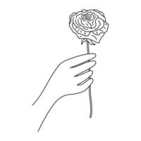 Hand holding a rose. Minimal linear style. vector