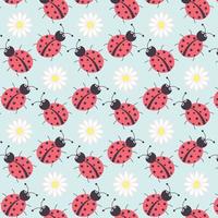 Seamless pattern with ladybugs and chamomiles. vector