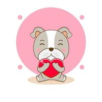 Cute bulldog hugging love cartoon character illustration vector