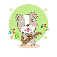 Cute bulldog playing guitar cartoon character illustration vector