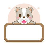 Cute bulldog with empty board cartoon character illustration vector
