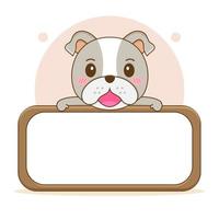 Cute bulldog with empty board cartoon character illustration vector