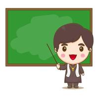Cute priest teaching in front of chalkboard chibi cartoon character illustration