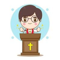 Cute priest preaching an blessing chibi cartoon character illustration vector
