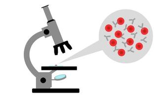 Examination of blood under a microscope for the presence of antibodies. Flat. Vector illustration