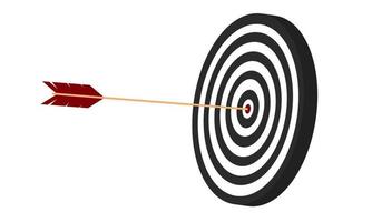 The arrow hit exactly on target. Achieving success. Concept. Vector illustration