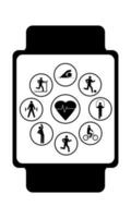 Fitness tracker with the image of modes for different sports. Vector illustration