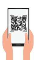 Scan the QR code using a scanner on your tablet or phone to confirm vaccination or to make a purchase. Flat. Vector illustration